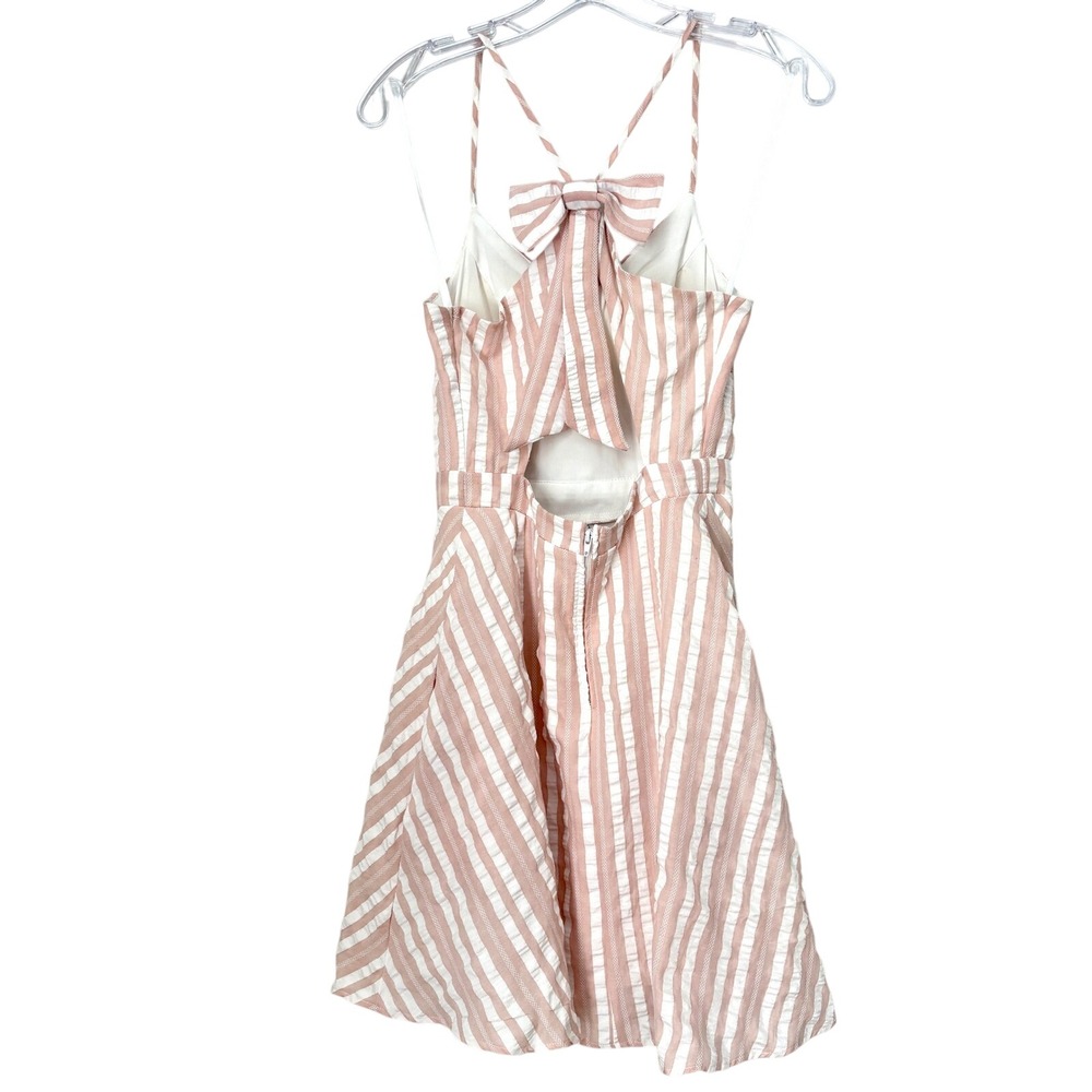 City Vibe Pink & White Striped Strappy Short Dress Pockets Open Back Girly - Picture 7 of 10